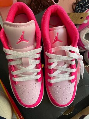 Kids Pink Jordan-Style Sneakers with White Laces